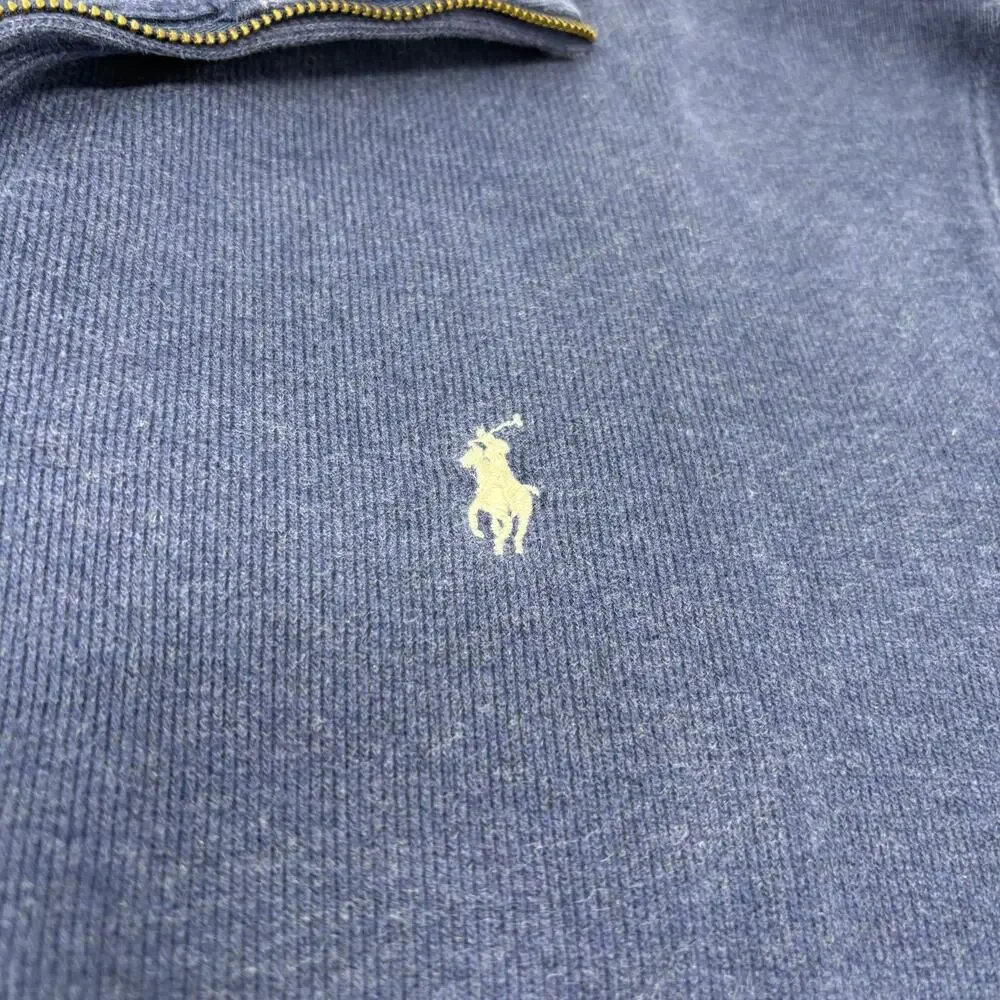 Polo Ralph Lauren Large Blue 1/4 Zip Cotton Pullover Long Sleeve Sweater